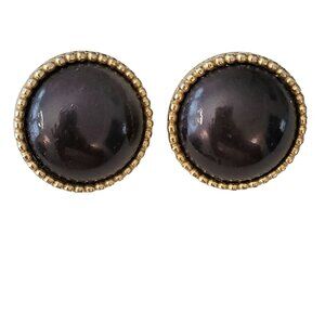 Ellen D Gold Tone Navy Plastic Button Clip On Earrings, Signed M131